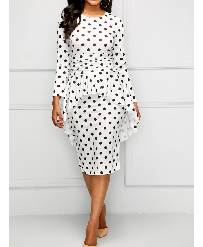 Long Sleeve Polka Dot Print Overlay Dress